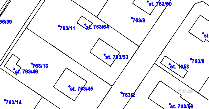 Parcela st. 763/53 v KÚ Kostomlaty nad Labem, Katastrální mapa