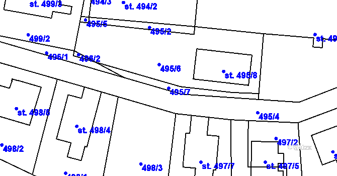Parcela st. 495/7 v KÚ Kostomlaty nad Labem, Katastrální mapa