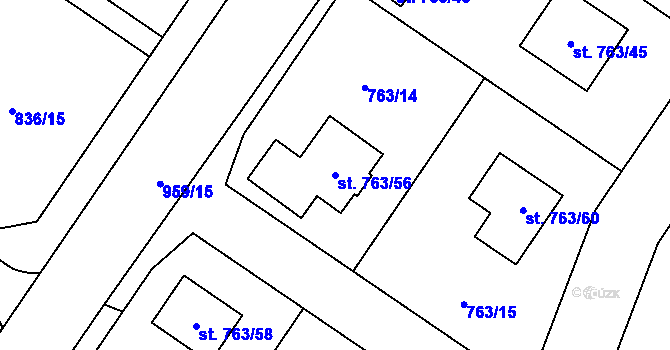 Parcela st. 763/56 v KÚ Kostomlaty nad Labem, Katastrální mapa