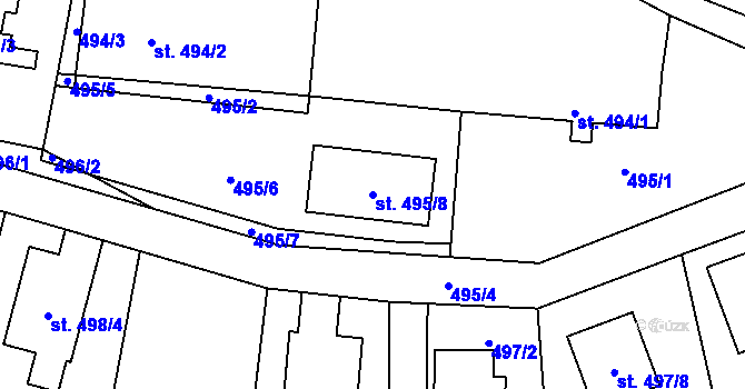 Parcela st. 495/8 v KÚ Kostomlaty nad Labem, Katastrální mapa