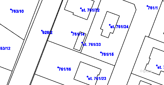 Parcela st. 761/33 v KÚ Kostomlaty nad Labem, Katastrální mapa