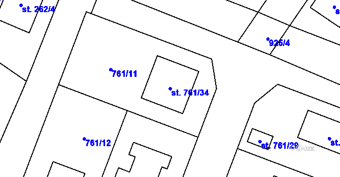 Parcela st. 761/34 v KÚ Kostomlaty nad Labem, Katastrální mapa