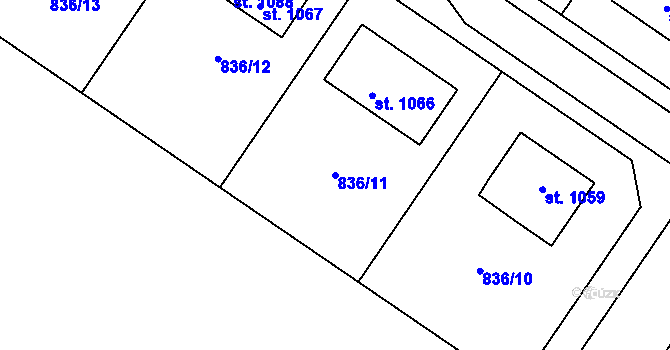 Parcela st. 836/11 v KÚ Kostomlaty nad Labem, Katastrální mapa