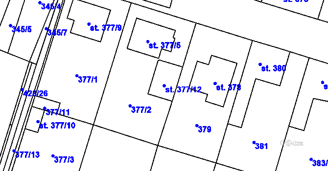 Parcela st. 377/12 v KÚ Kostomlaty nad Labem, Katastrální mapa