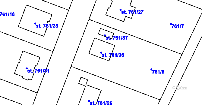 Parcela st. 761/36 v KÚ Kostomlaty nad Labem, Katastrální mapa
