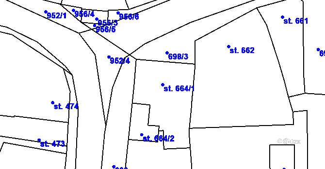 Parcela st. 664/1 v KÚ Kostomlaty nad Labem, Katastrální mapa