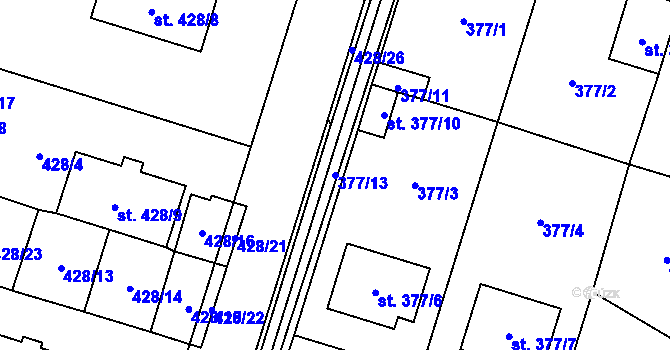 Parcela st. 377/13 v KÚ Kostomlaty nad Labem, Katastrální mapa