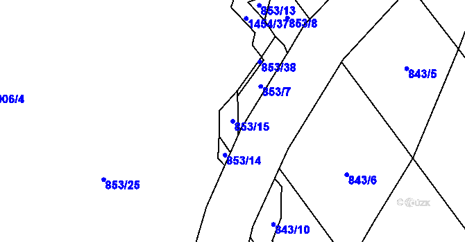 Parcela st. 853/15 v KÚ Kostomlaty nad Labem, Katastrální mapa