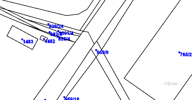 Parcela st. 959/9 v KÚ Kostomlaty nad Labem, Katastrální mapa