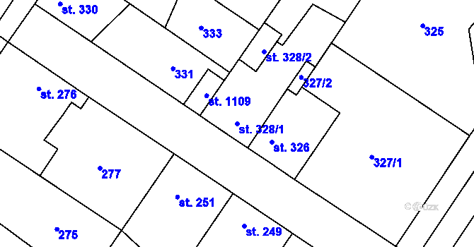 Parcela st. 328/1 v KÚ Kostomlaty nad Labem, Katastrální mapa