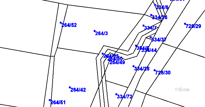 Parcela st. 264/53 v KÚ Lány u Kostomlat nad Labem, Katastrální mapa