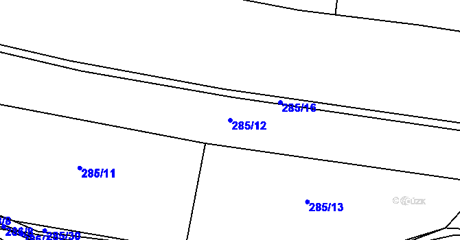 Parcela st. 285/12 v KÚ Lány u Kostomlat nad Labem, Katastrální mapa