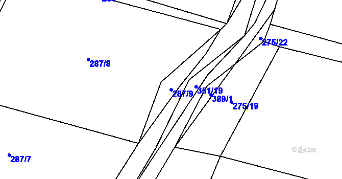 Parcela st. 287/9 v KÚ Lány u Kostomlat nad Labem, Katastrální mapa