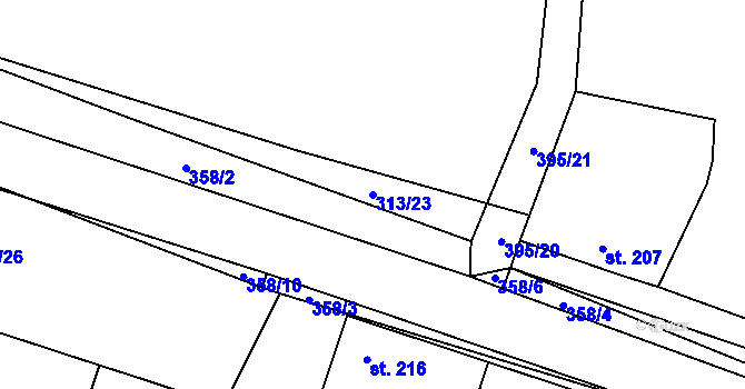Parcela st. 313/23 v KÚ Lány u Kostomlat nad Labem, Katastrální mapa