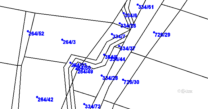 Parcela st. 334/8 v KÚ Lány u Kostomlat nad Labem, Katastrální mapa
