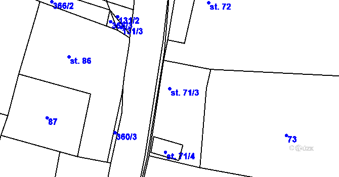 Parcela st. 71/3 v KÚ Lány u Kostomlat nad Labem, Katastrální mapa