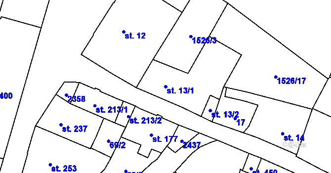 Parcela st. 13/1 v KÚ Kostomlaty pod Milešovkou, Katastrální mapa