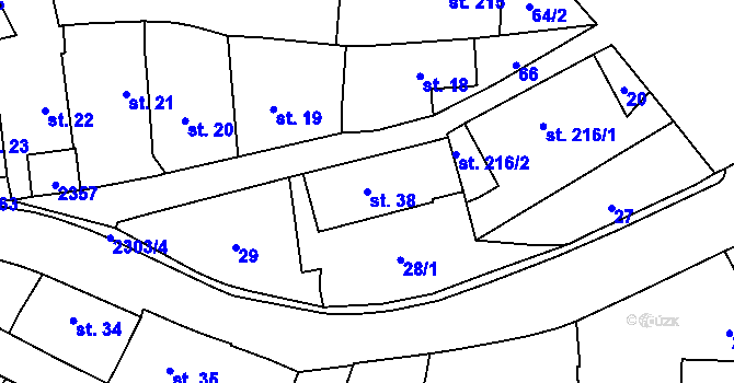 Parcela st. 38 v KÚ Kostomlaty pod Milešovkou, Katastrální mapa