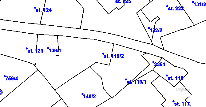 Parcela st. 119/2 v KÚ Kostomlaty pod Milešovkou, Katastrální mapa