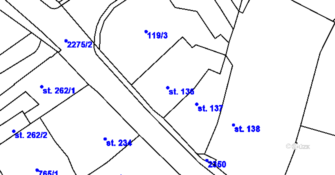 Parcela st. 136 v KÚ Kostomlaty pod Milešovkou, Katastrální mapa