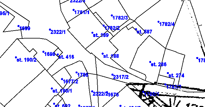 Parcela st. 188 v KÚ Kostomlaty pod Milešovkou, Katastrální mapa