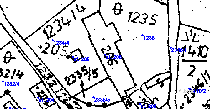 Parcela st. 206 v KÚ Kostomlaty pod Milešovkou, Katastrální mapa