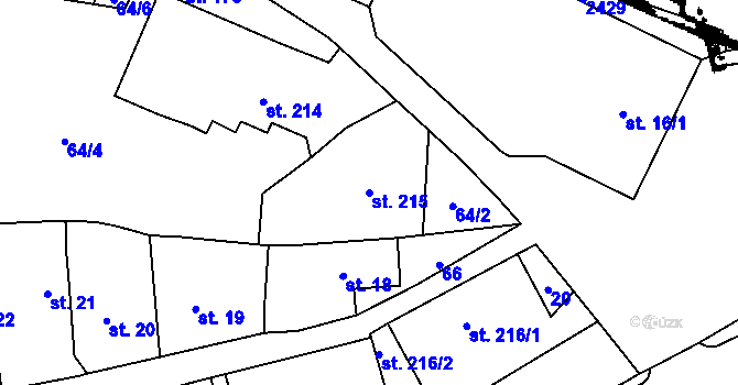 Parcela st. 215 v KÚ Kostomlaty pod Milešovkou, Katastrální mapa