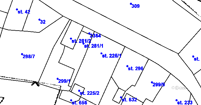 Parcela st. 225 v KÚ Kostomlaty pod Milešovkou, Katastrální mapa