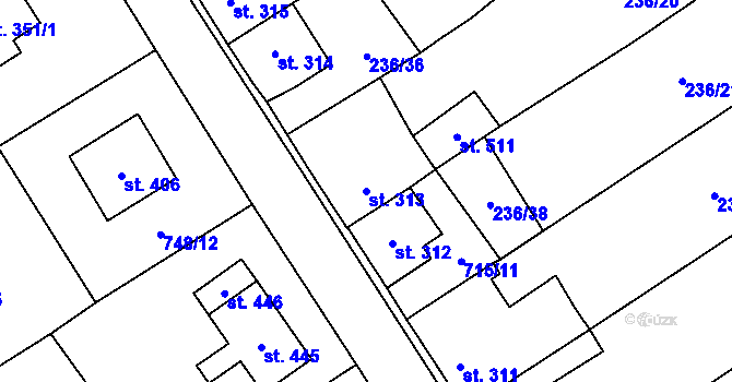Parcela st. 313 v KÚ Kostomlaty pod Milešovkou, Katastrální mapa