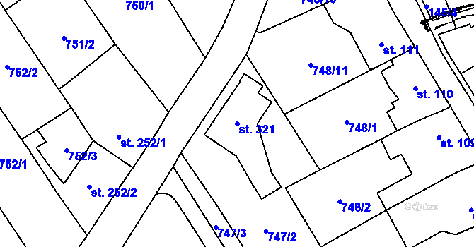 Parcela st. 321 v KÚ Kostomlaty pod Milešovkou, Katastrální mapa