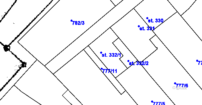 Parcela st. 332/1 v KÚ Kostomlaty pod Milešovkou, Katastrální mapa