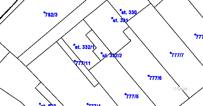 Parcela st. 332/2 v KÚ Kostomlaty pod Milešovkou, Katastrální mapa