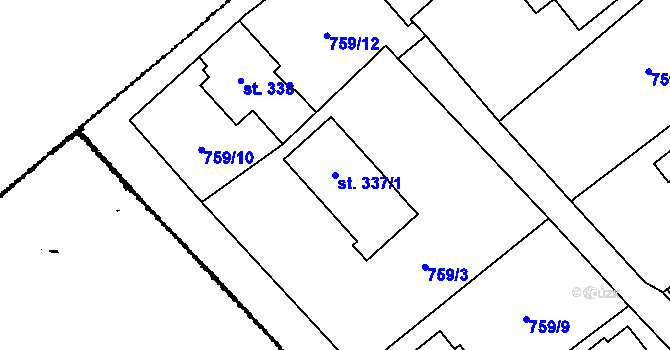 Parcela st. 337/1 v KÚ Kostomlaty pod Milešovkou, Katastrální mapa