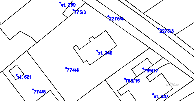 Parcela st. 348 v KÚ Kostomlaty pod Milešovkou, Katastrální mapa
