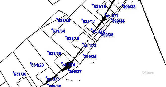 Parcela st. 373 v KÚ Kostomlaty pod Milešovkou, Katastrální mapa