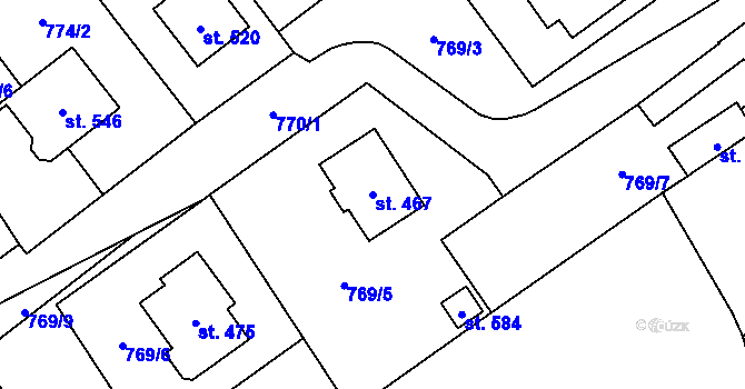 Parcela st. 467 v KÚ Kostomlaty pod Milešovkou, Katastrální mapa