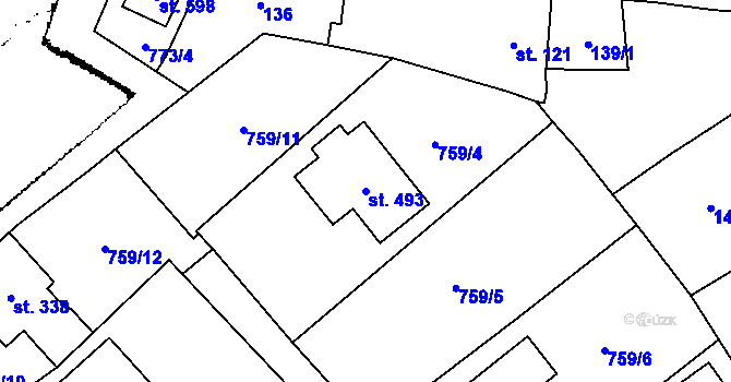 Parcela st. 493 v KÚ Kostomlaty pod Milešovkou, Katastrální mapa