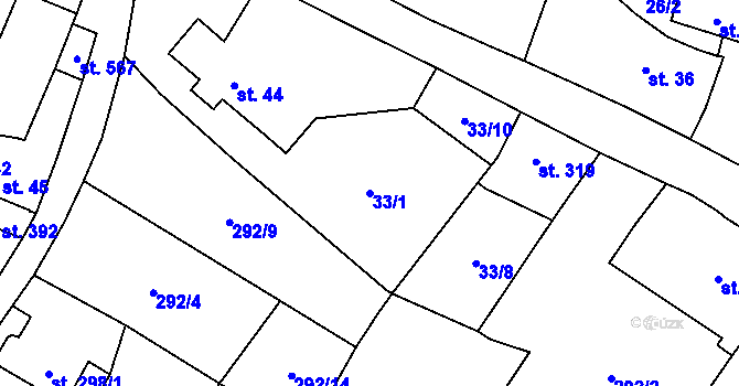 Parcela st. 33/1 v KÚ Kostomlaty pod Milešovkou, Katastrální mapa
