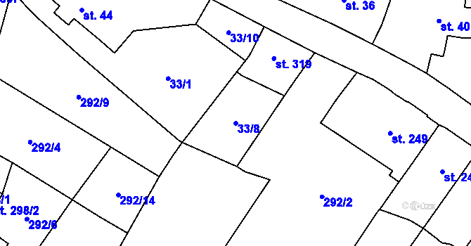 Parcela st. 33/8 v KÚ Kostomlaty pod Milešovkou, Katastrální mapa