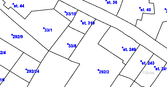 Parcela st. 33/9 v KÚ Kostomlaty pod Milešovkou, Katastrální mapa