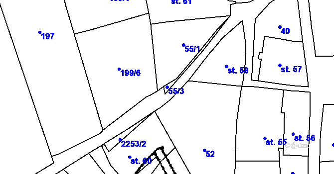 Parcela st. 55/3 v KÚ Kostomlaty pod Milešovkou, Katastrální mapa