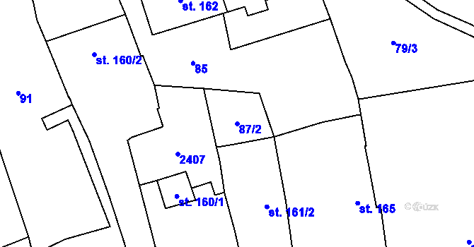 Parcela st. 87/2 v KÚ Kostomlaty pod Milešovkou, Katastrální mapa