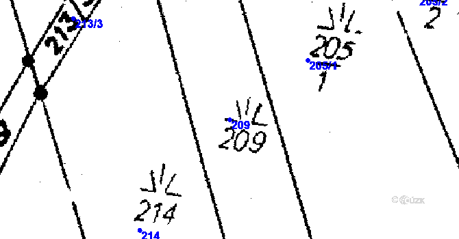 Parcela st. 209 v KÚ Kostomlaty pod Milešovkou, Katastrální mapa