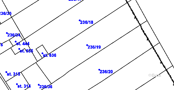 Parcela st. 236/19 v KÚ Kostomlaty pod Milešovkou, Katastrální mapa