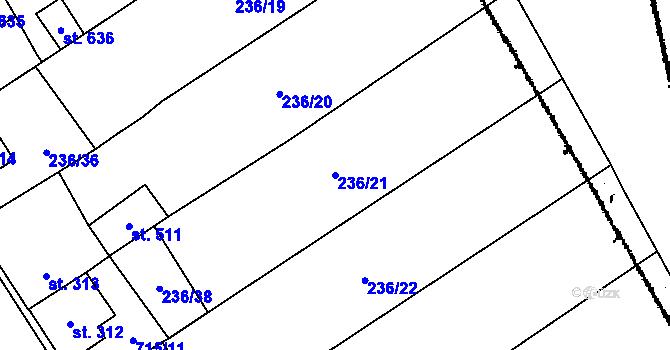 Parcela st. 236/21 v KÚ Kostomlaty pod Milešovkou, Katastrální mapa