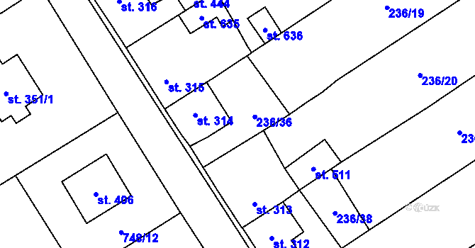 Parcela st. 236/37 v KÚ Kostomlaty pod Milešovkou, Katastrální mapa