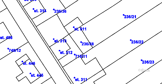 Parcela st. 236/38 v KÚ Kostomlaty pod Milešovkou, Katastrální mapa