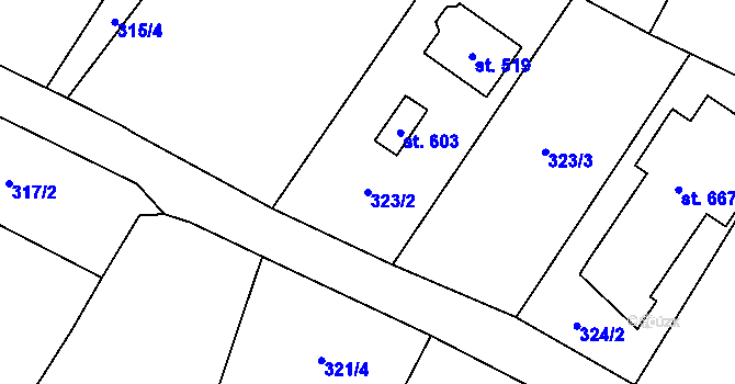 Parcela st. 323/2 v KÚ Kostomlaty pod Milešovkou, Katastrální mapa