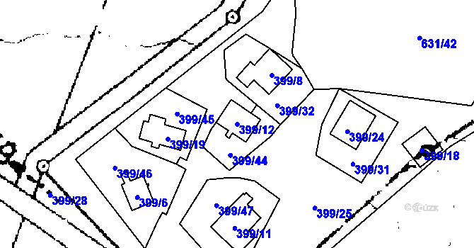 Parcela st. 399/12 v KÚ Kostomlaty pod Milešovkou, Katastrální mapa