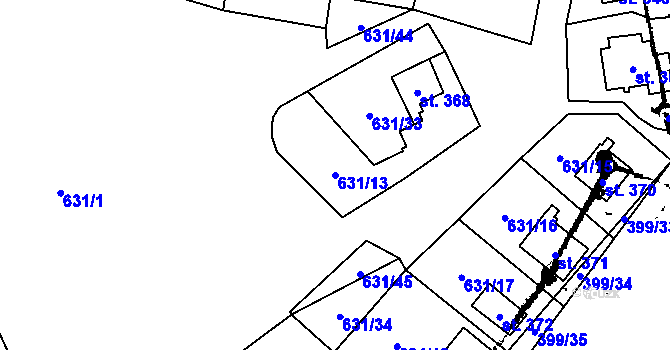 Parcela st. 631/13 v KÚ Kostomlaty pod Milešovkou, Katastrální mapa